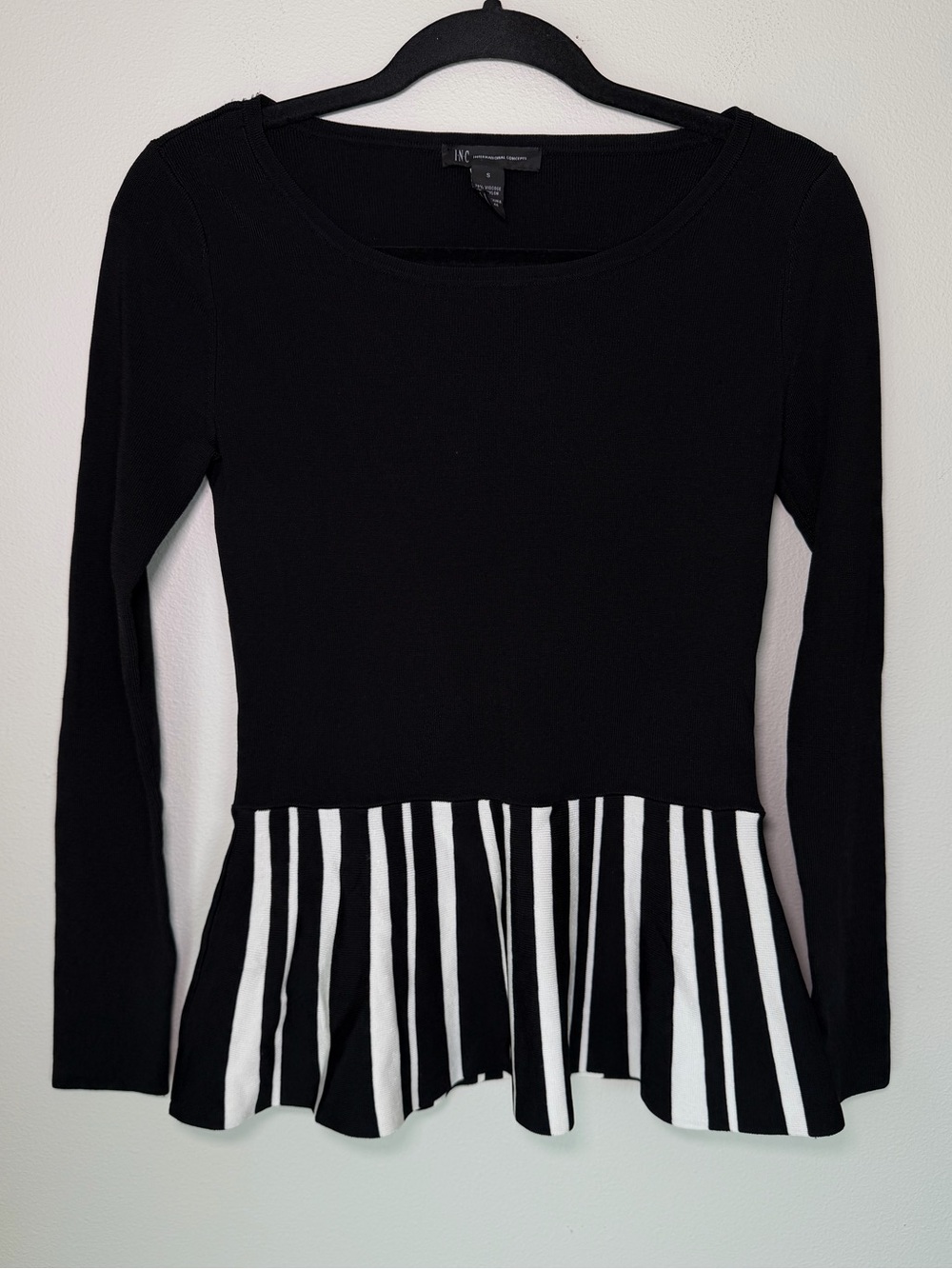 INC Ribbed Striped Peplum Long Sleeve Blouse Silky Stretchy Office Siren